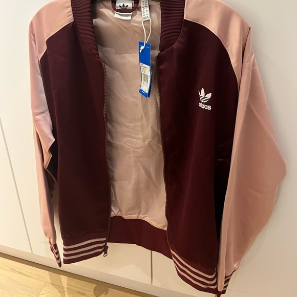ADIDAS Satin zip down Bomber Jacket Burgundy/ Pink - Picture 5 of 7